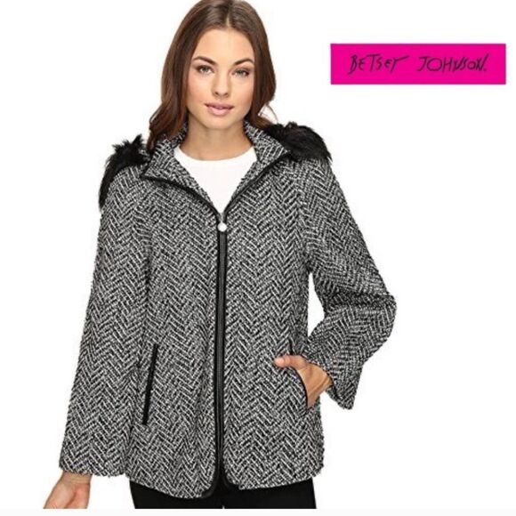 Betsey Johnson Transitional Black and White Tweed Jacket Coat Size S Statement - Picture 2 of 15